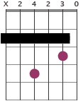 Bm11 chord diagram with partial capo